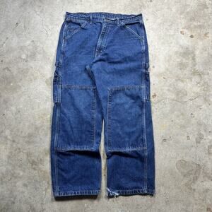 VTG Y2K Ralph Lauren Double Knee Carpenter Workwear Denim Baggy Jeans Size 36x32